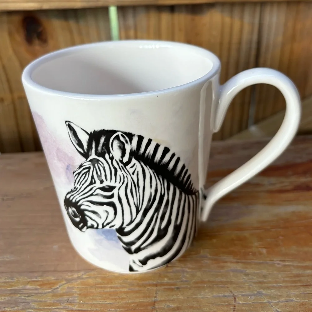 Pier 1 Imports Watercolor Zebra Oversized 16oz Coffee Mugs Tea Cup